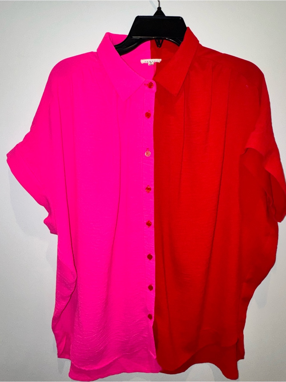 JODIFL Two-Tone Pink and Red Button-Up Blouse